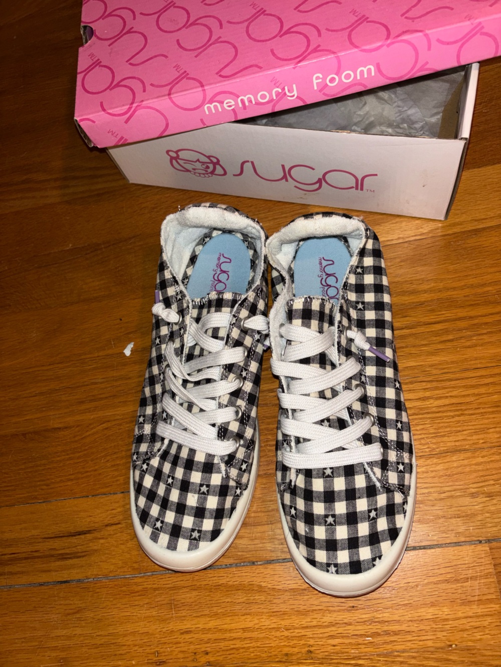 Sugar Black & White Gingham Lace-Up Sneakers